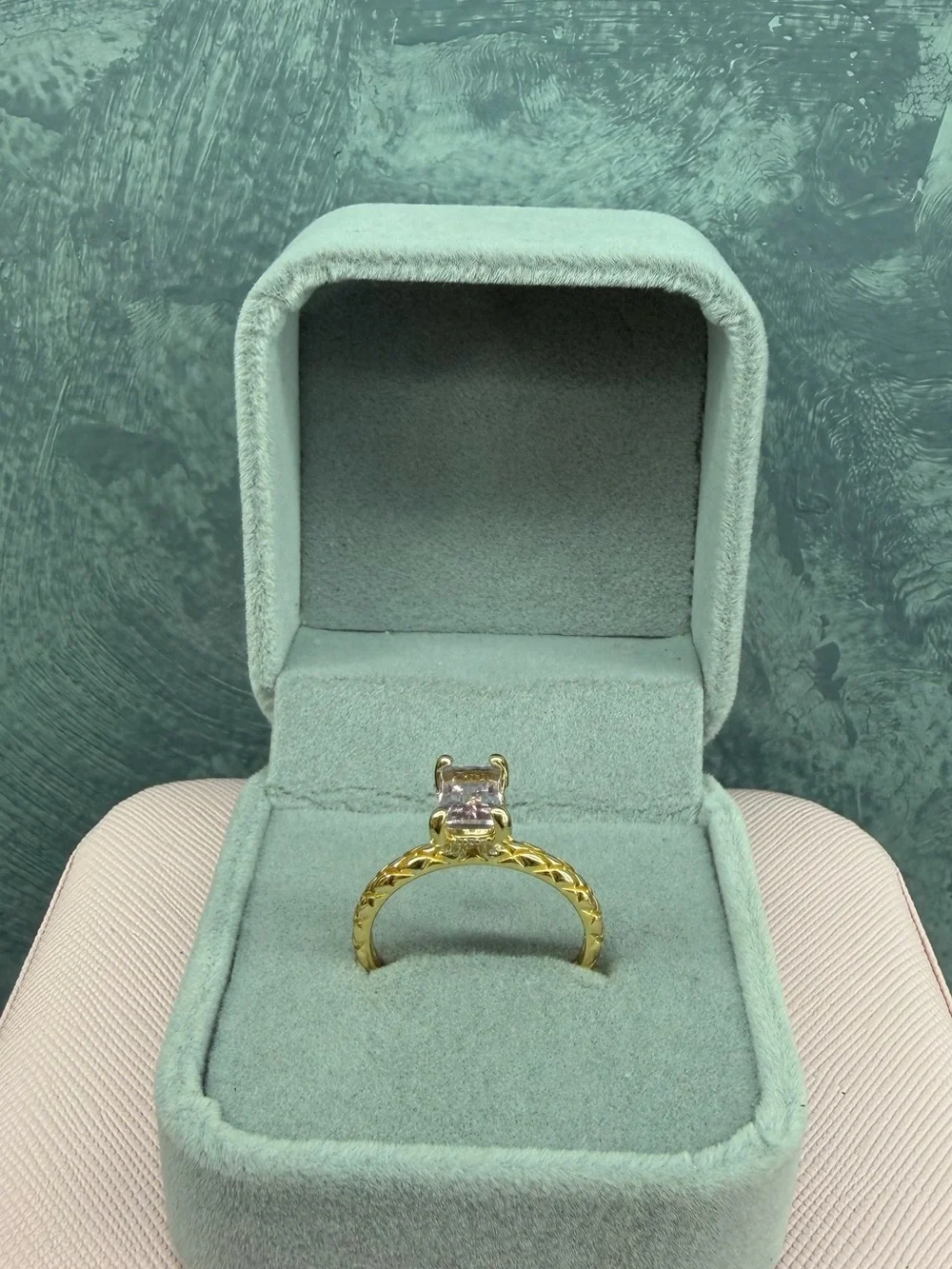Stunning Hidden Halo Natural 1CT Pink Topaz Ring 18K Yellow Gold Plated Size 8